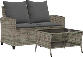 vidaXL Canapea de grădină cu 2 locuri cu perne și masă polirattan gri