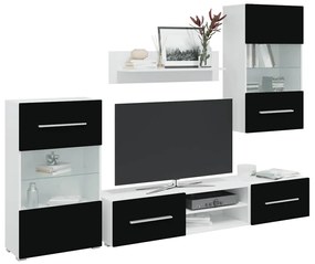 vidaXL Set mobilier comodă TV de perete, 5 piese, iluminare LED, negru