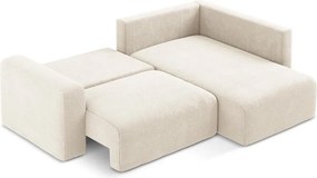 Colțar crem extensibil/cu spațiu de depozitare cu tapițerie din chenille (cu colț pe partea dreaptă/în formă de ”L”) Kona – Makamii