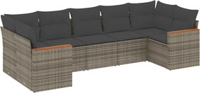 vidaXL Set canapele de grădină, 7 piese, cu perne, gri, poliratan