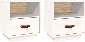 vidaXL Noptiere, 2 buc., alb, 40x34x45 cm, lemn masiv de pin