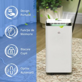 HOMCOM Dezumidificator Portabil de 10L/Zi cu 5 Moduri, 2 Viteze, Timer 24h și Roți, 25x25x50,5 cm, Alb | Aosom Romania