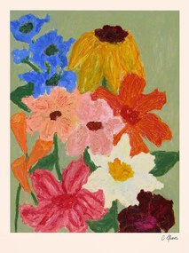 Poster 50x70 cm Flowers on Sage Green – Carla Llanos – The Poster Club