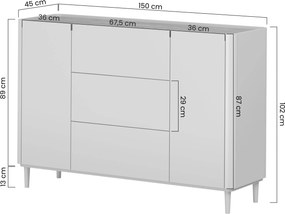 Comodă cu sertare Elivo 150 cm pe picioare - cașmir / stejar uleiat