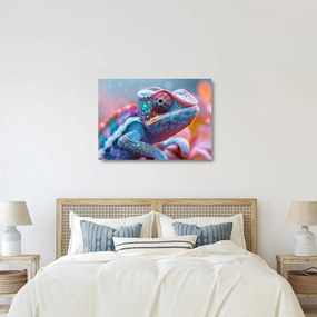 Tablou pe sticlă - Cameleon colorat (70x50 cm)