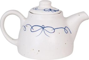 Ceainic decorativ vintage din ceramică, alb cu detalii albastre „Viola Bow”