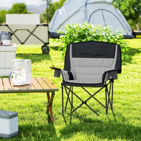 Outsunny Scaun de Camping Pliabil cu 2 Suporturi pentru Pahare și Buzunare Laterale, 99x71x103 cm, Gri | Aosom Romania