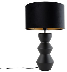 Lampă de masă de design cu abajur negru din catifea, negru cu auriu, 35 cm - Alisia