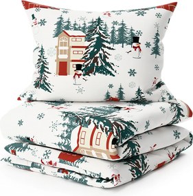 Lenjerie de pat din amestec de bumbac SNOWY HOUSES POLY albă Dimensiune lenjerie de pat: 2 buc 70 x 90 cm | 200 x 220 cm