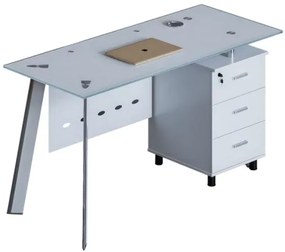 Masă birou cu blat din sticla si dulap lateral fix ,design modern și elegant ,calitate premium , dimensiuni 1400*700*750