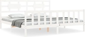 vidaXL Cadru de pat cu tăblie Super King Size, alb, lemn masiv