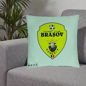 Perna Personalizata FC Brasov Fotbal Romania, 40x40 cm, Verde Menta, Husa Detasabila, Perna Inclusa, BEKZ®