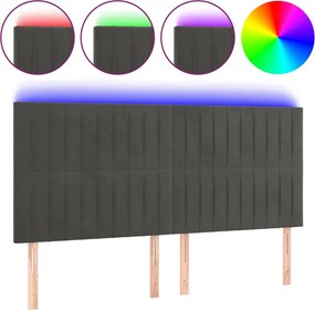 vidaXL Tăblie de pat cu LED, gri închis, 200x5x118/128 cm, catifea