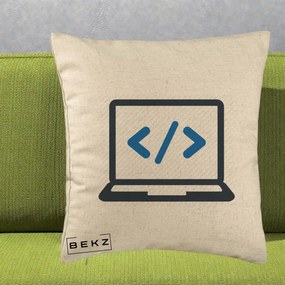 Perna Personalizata Laptop Cod HTML, 40x40 cm, Bej, Husa Detasabila, Perna Inclusa, BEKZ®