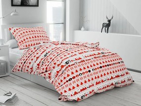 Lenjerie de pat flanel CHRISTMAS TOP rosu + cearsaf microplus SOFT 90x200 cm alb