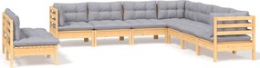 vidaXL Set mobilier de grădină cu perne gri, 9 piese, lemn masiv pin