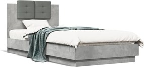 vidaXL Cadru de pat cu tăblie gri beton 100x200 cm lemn prelucrat