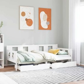 vidaXL Pat de zi cu sertare, alb, 90x200 cm, lemn masiv pin