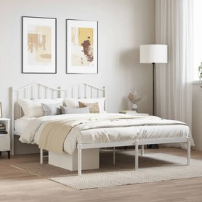 373838 vidaXL Cadru de pat metalic cu tăblie, alb, 140x190 cm