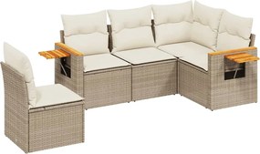 vidaXL Set canapele de grădină cu perne, 5 piese, bej, poliratan