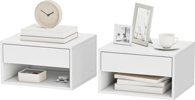 HOMCOM Set de 2 noptiere suspendate, noptiere, sertar, compartiment deschis, blat, 37 x 32 x 21 cm, alb | Aosom Romania