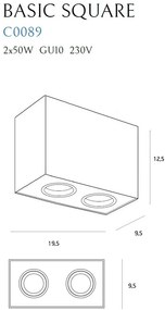 Plafoniera aplicata cu 2 spoturi directionabile, BASIC SQUARE II BK