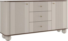 Comodă cu sertare Vesper 160 cm - cașmir / nuc / mânere aurii / picioare sferice