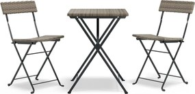 vidaXL Set mobilier bistro pliabil, 3 piese, gri, poliratan