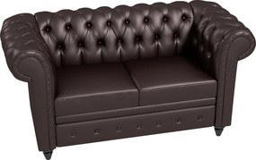 HOMCOM Canapea cu 2 locuri in stil Chesterfield din piele ecologica, lemn si metal, canapea clasica cu perna detasabila, 160x84x80 cm, maro