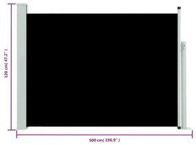 Copertina laterala retractabila de terasa, negru, 117x500 cm Negru, 117 x 500 cm