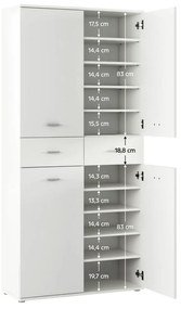 Dulap pantofar incaltaminte spatios , cu 10 rafturi si 2 sertare , alb, 90 cm lungime x 35 cm adancime x 191 cm inaltime, incap peste 25 -28 perechi