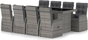 vidaXL Set mobilier de grădină cu perne, 9 piese, gri, poliratan