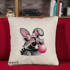 Perna Decorativa Raton cu Urechi de Iepure si Guma de Mestecat, 40x40 cm, Bej Canapea, Husa Detasabila, Perna Inclusa, BEKZ®