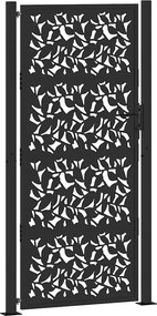vidaXL Poartă de grădină neagră 100x200 cm, model frunze de oțel