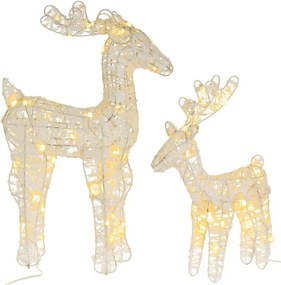 Set de 2 reni scânteietori 45 LED-uri cu temporizator, alb c