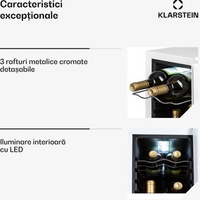 Klarstein Shiraz 12 Slim, vinotecă, 32 l, 12 sticle, 85 W, 5–18°C, panou de control tactil.