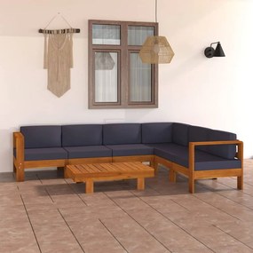 3057956 vidaXL Set mobilier grădină perne gri închis, 7 piese, lemn acacia