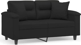 vidaXL Canapea cu 2 locuri, cu perne, negru, 120 cm, microfibră