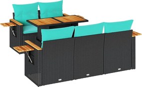 vidaXL Set mobilier de grădină cu perne, 6 piese, negru, poliratan