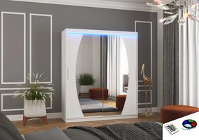 Dulap cu usi glisante si oglinda + iluminare LED, Baltimore 180 + LED, 180 cmx200 cmx58 cm, ADRK Furniture (Culoare: Alb)