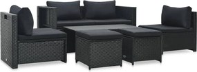 vidaXL Set mobilier de grădină cu perne, 6 piese, negru, poliratan