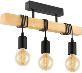 Lustră pendul cu 3 brațe Townshend,  E27 3X60W, metal/lemn, negru/maro