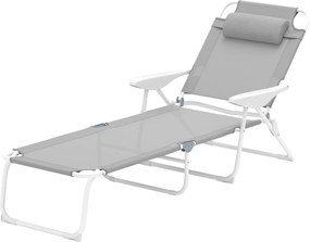 Outsunny Șezlong pliabil pentru grădină cu pernă pentru cap, fotoliu cu spătar reglabil în 4 trepte până la 120 kg, gri deschis | Aosom Romania