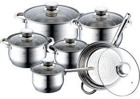 Set oale si tigaie din inox cu capace, 12 piese, rezistente, practice, Royalty Line RL 1231