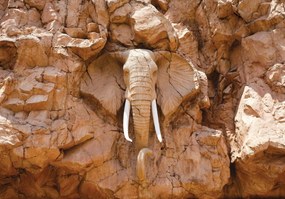 Fototapet - Elefant  sculptat în piatră (254x184 cm)