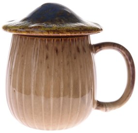 Cană din ceramică cu capac Mushroom, 550 ml,albastru