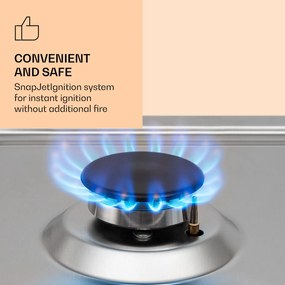 Ignito Chef Edition, 5 zone, plită pe gaz, 5 arzătoare, arzătoare Sabaf, suprafață din sticlă ceramică