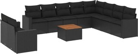 vidaXL Set canapele de grădină cu perne, 11 piese, negru, poliratan