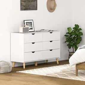 HOMCOM Comodă cu 6 Sertare și Mânere, Comodă din Lemn de Pin și Melamină, 120x40x76 cm, Alb