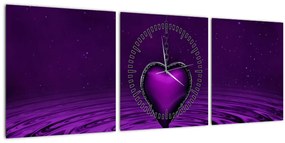 Tablou ci inima violetă (cu ceas) (90x30 cm)